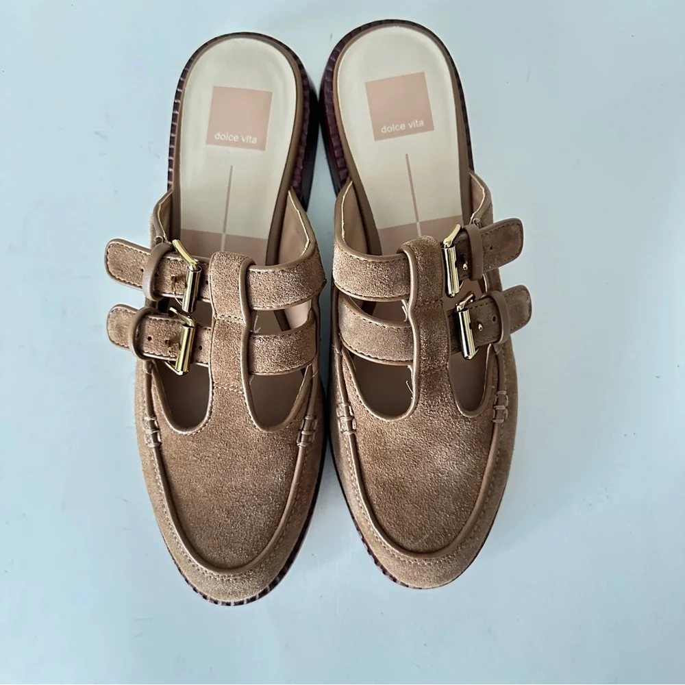 NEW Dolce Vita Haydee Double Buckle Cinnamon Suede Mary Jane Women's Mule, Sz 9 - Picture 4 of 11
